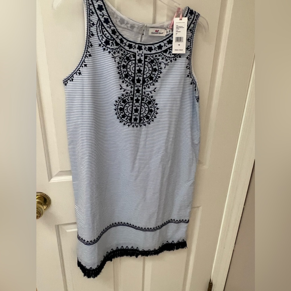 Vineyard Vines Embroidered Breezy Stripe Shift Dress, Size 10 NWT